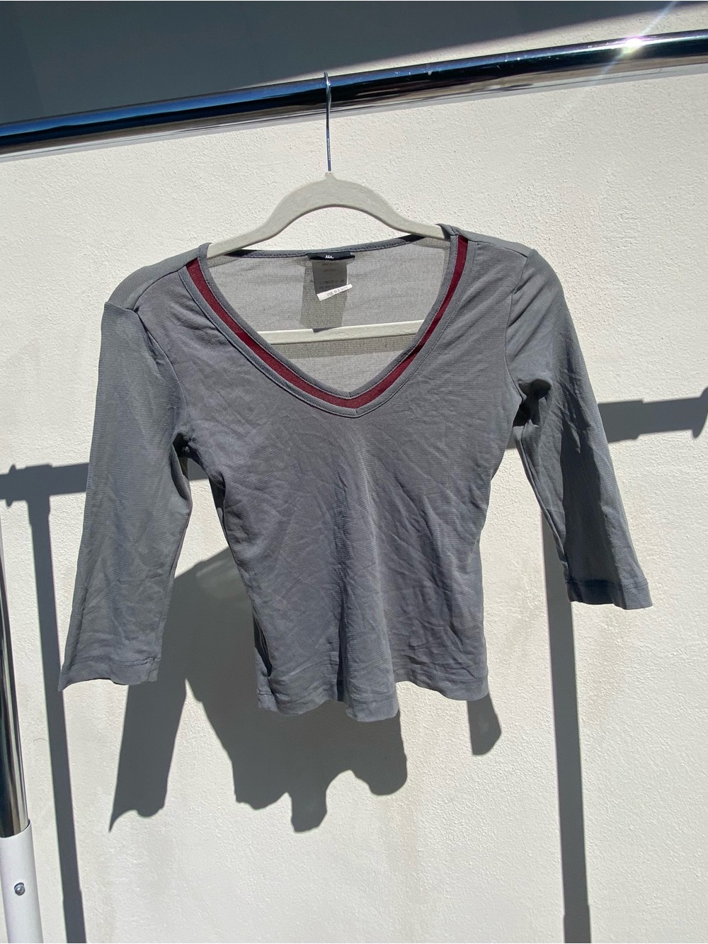 Y2K Anxiety Cafe Grey & Burgundy Micro z Mesh Top Size Medium